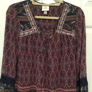 Boho Long Sleeve Blouse Top Shirt (L)